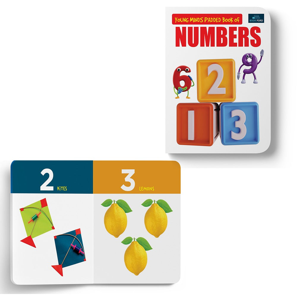 Young Minds padded book for kids - Set of 3 Books - Alphabet, Numbers, and Fruits & Vegetables