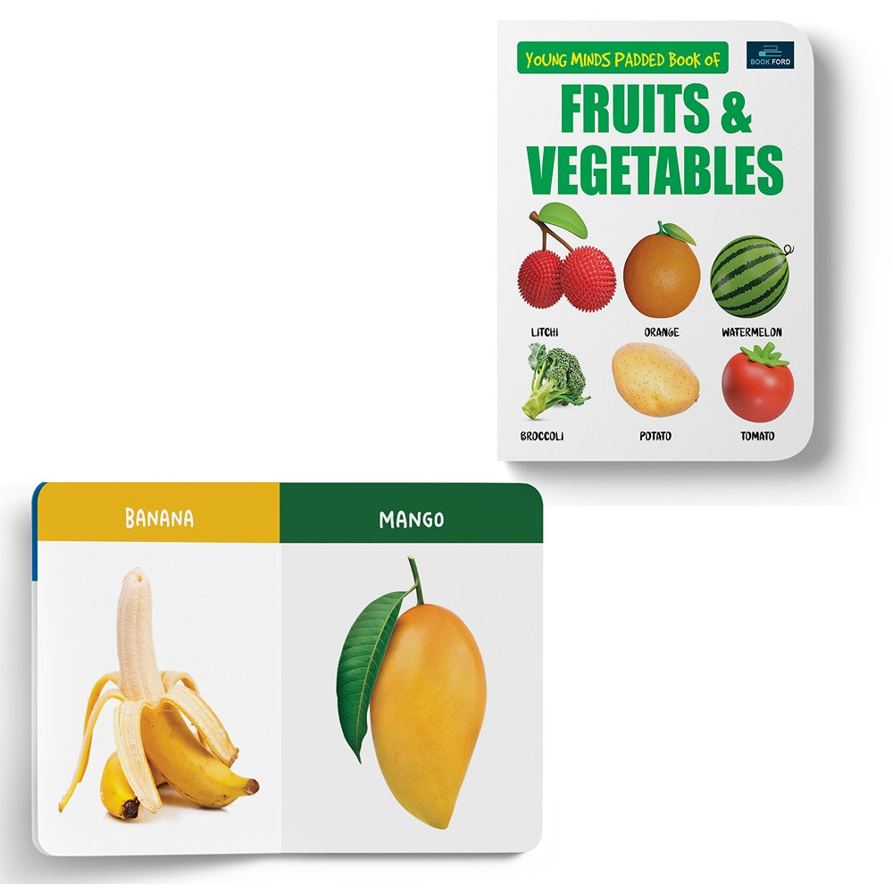 Young Minds padded book for kids - Set of 3 Books - Alphabet, Numbers, and Fruits & Vegetables