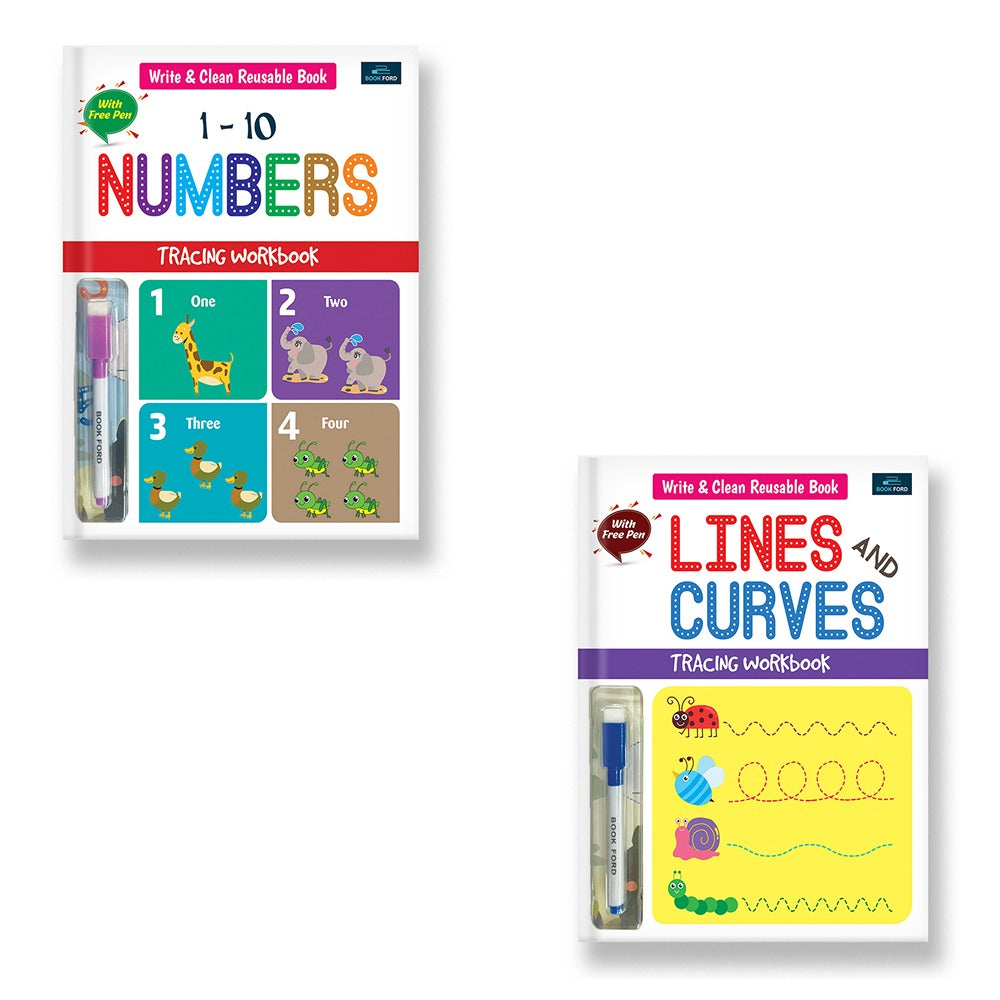 Write & Clean Reusable Book - Set of 2 Books - Numbers, Lines & Curves