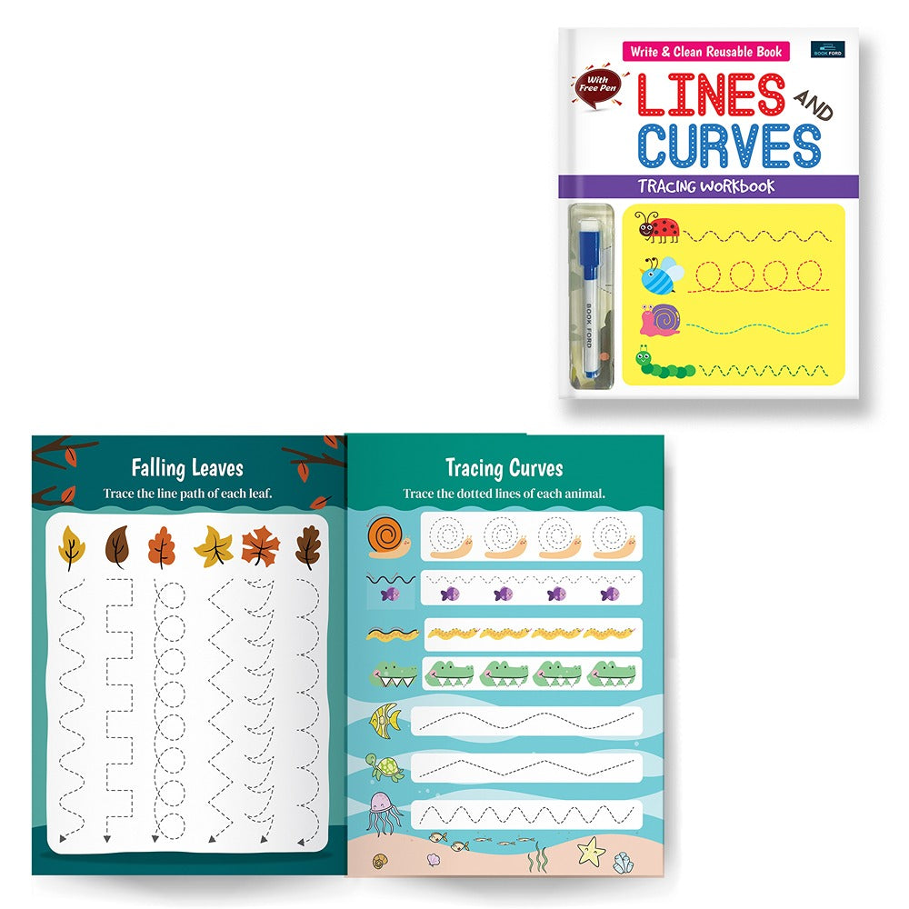 Write & Clean Reusable Book - Set of 2 Books - Numbers, Lines & Curves