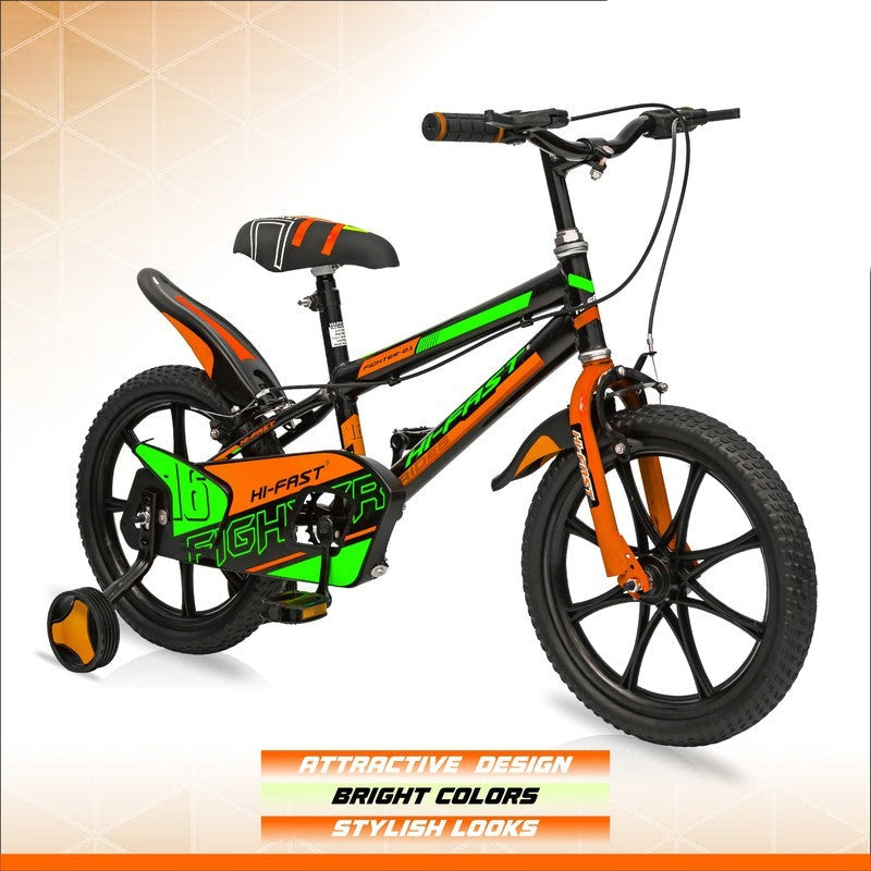 16 inch Kids Cycle for 4 to 7 Years Boys & Girls with Training Wheels FIGHTER-16T (Orange)- COD Not Available