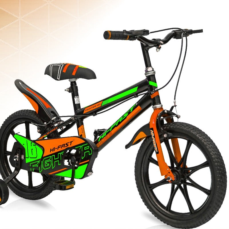 16 inch Kids Cycle for 4 to 7 Years Boys & Girls with Training Wheels FIGHTER-16T (Orange)- COD Not Available