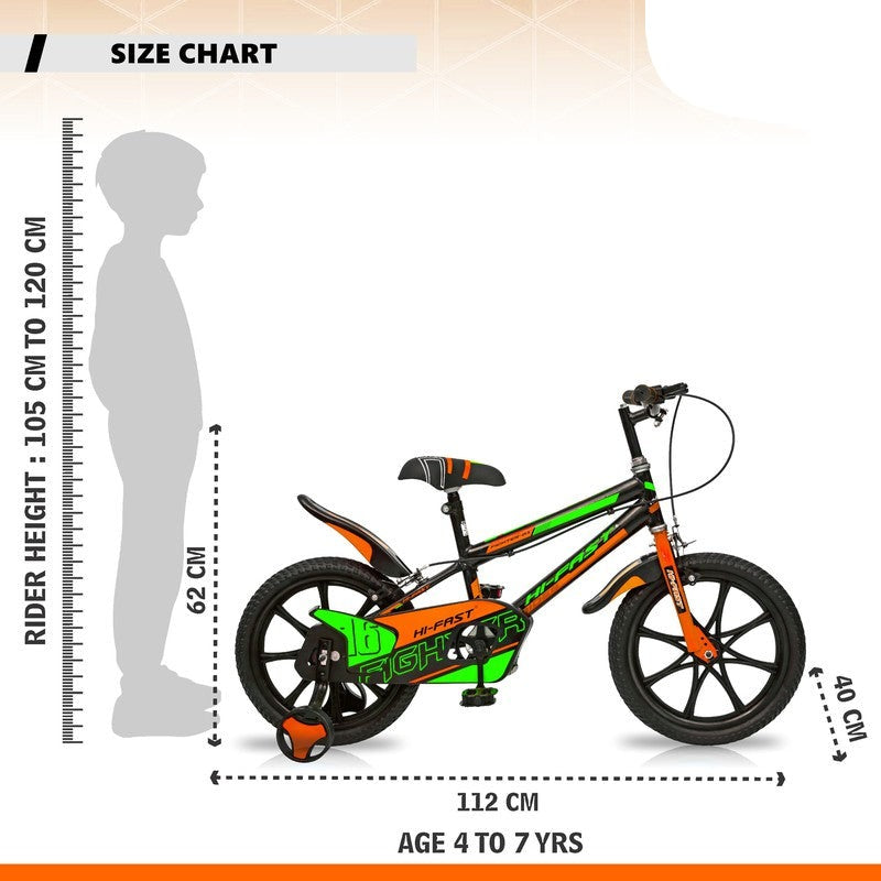 16 inch Kids Cycle for 4 to 7 Years Boys & Girls with Training Wheels FIGHTER-16T (Orange)- COD Not Available