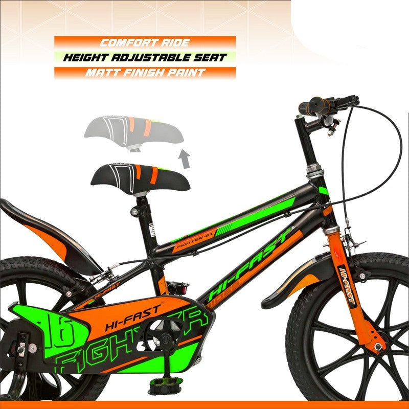 16 inch Kids Cycle for 4 to 7 Years Boys & Girls with Training Wheels FIGHTER-16T (Orange)- COD Not Available