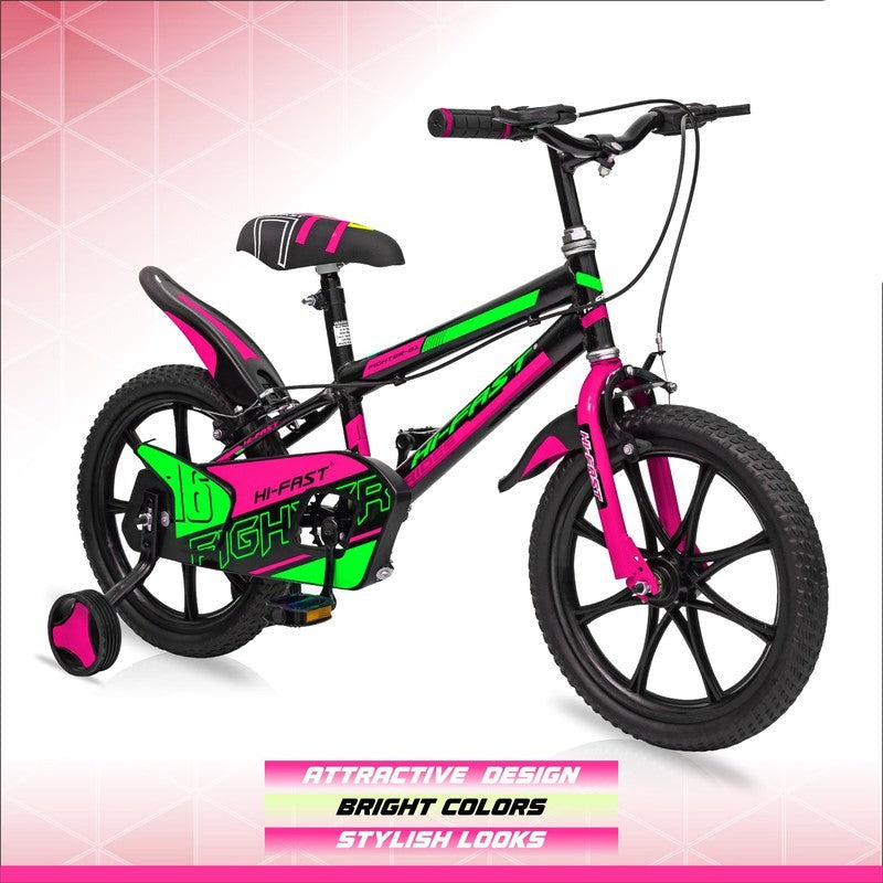 16 inch Kids Cycle for 4 to 7 Years Boys & Girls with Training Wheels FIGHTER-16T (Pink)- COD Not Available