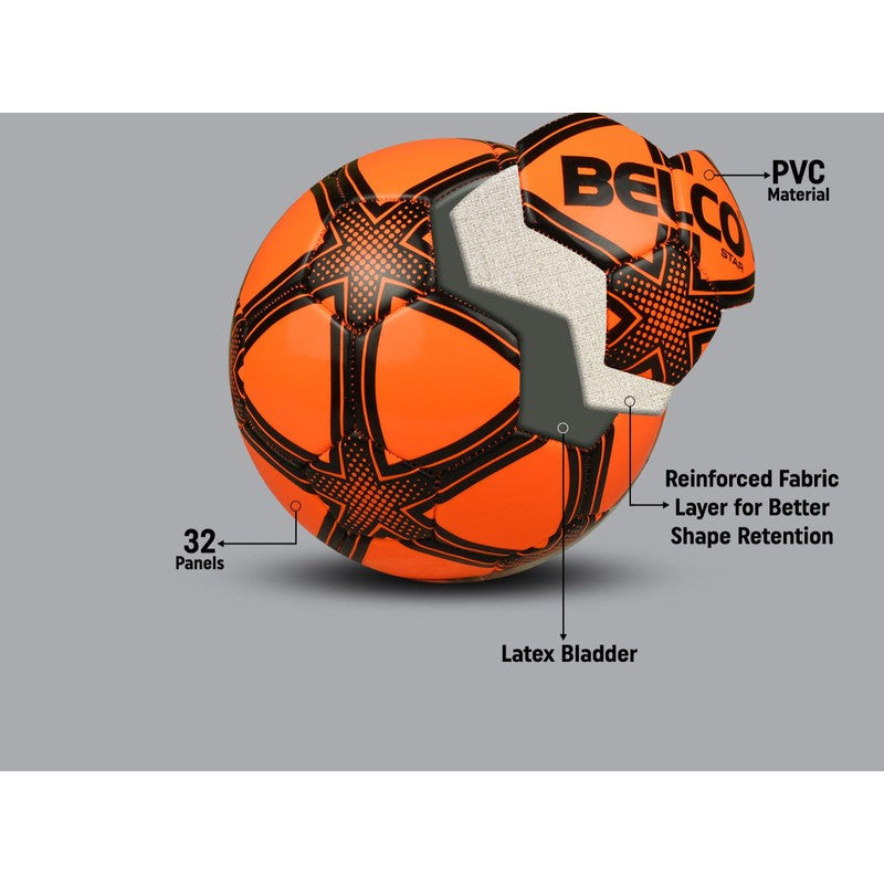 Belco Star Florocent Orange Football (1 football with needle) (Size 3) | 7+ Years