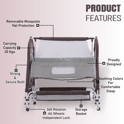 Jumbo Basket Soft Cushion Baby Cradle with Mosquito Net - Swing Lock (Brown, White) | COD not Available