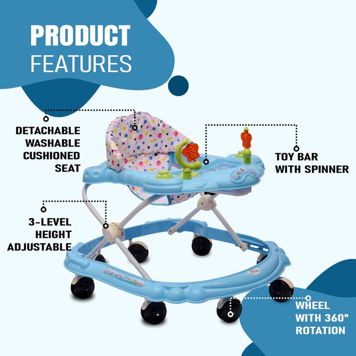 Musical Activity Walker With Parental Control Rod (9 Months to 1.5 Years) | COD Not Available | Blue