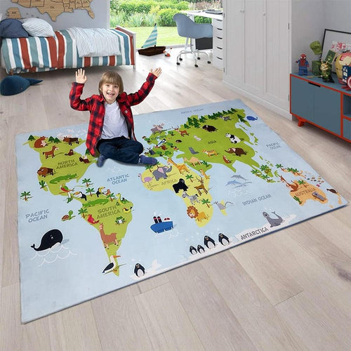 Hop N Play Large World Map Educational Rug Mat with Animals (2-10 Years)