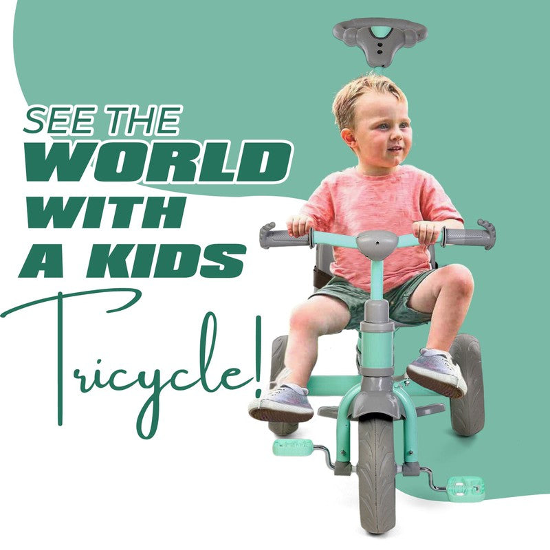 2 IN 1 Tricycle With Parent Handle, Sipper, Footrest, Seat Belt for Kids (Green) | COD not Available