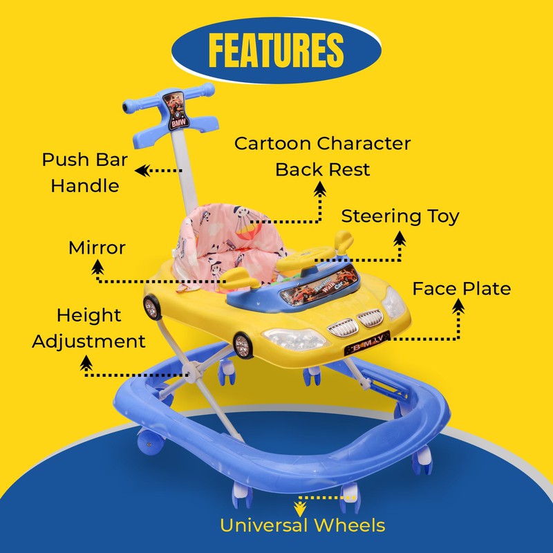 Musical Activity Walker with Light & Sound (9 Months to 1.5 Years) | COD Not Available | BMW | Blue and Yellow