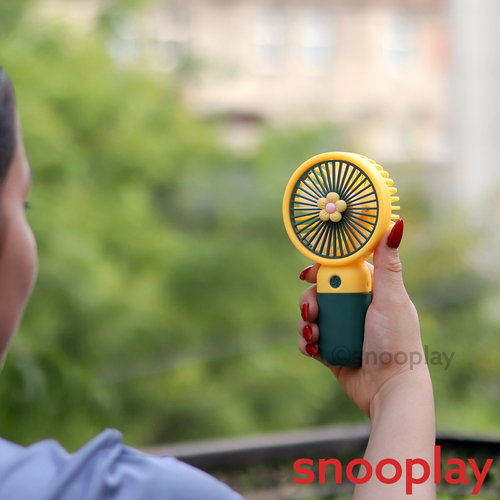 Realistic Handheld Fan with Stand | Portable & Rechargeable (4 Years till Grown Ups) | Assorted Colors