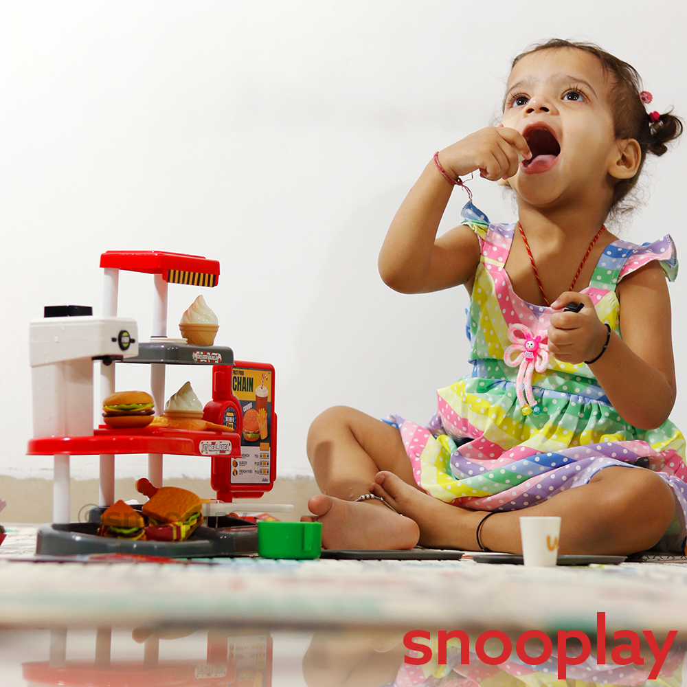 Realistic Fast Food Chain Pretend Play Set with Working Beverage Dispenser, Card Swipe Feature - 71  Pieces (3-8 Years)