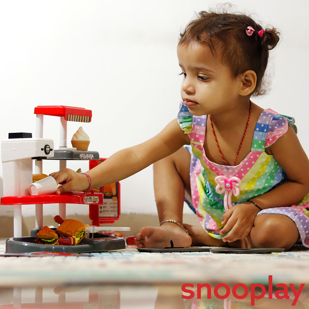 Realistic Fast Food Chain Pretend Play Set with Working Beverage Dispenser, Card Swipe Feature - 71  Pieces (3-8 Years)