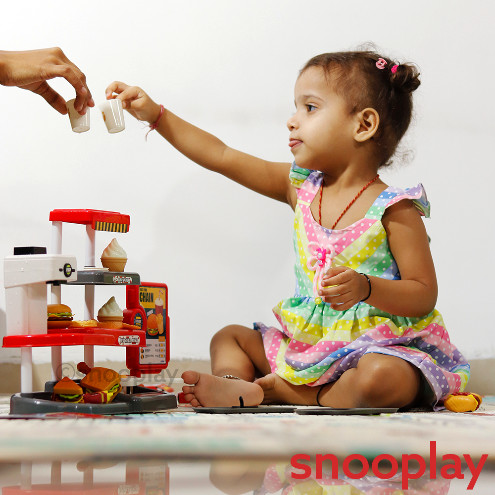 Realistic Fast Food Chain Pretend Play Set with Working Beverage Dispenser, Card Swipe Feature - 71  Pieces (3-8 Years)