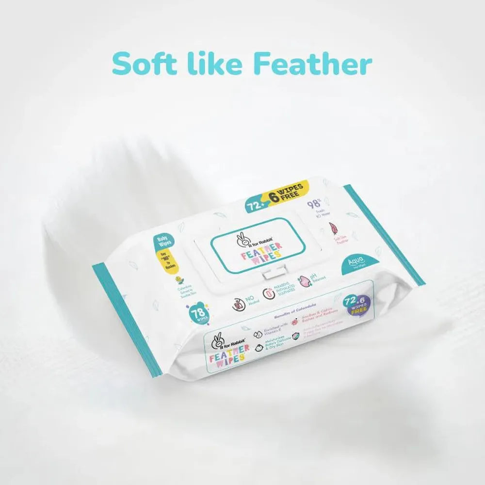 R for Rabbit Feather Aqua Wipes (Pack of 3) With Calendula Extract