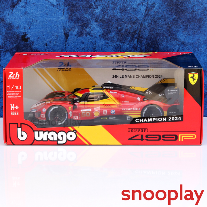 Bburago Original Ferrari 499P 24H LE Mans Champion 2024 Licensed Diecast Car | 1:18 Scale (14 Years till Grown Ups)