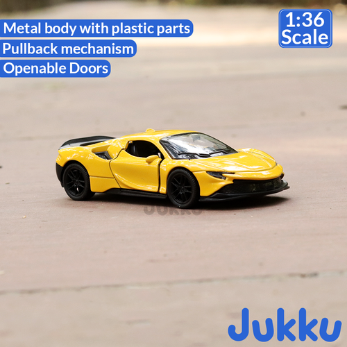 Jukku Resembling Ferrari SF90 Diecast Car - Pullback, Openable Doors & Bonnet | 1:36 Scale (3 Years till Grown Ups)