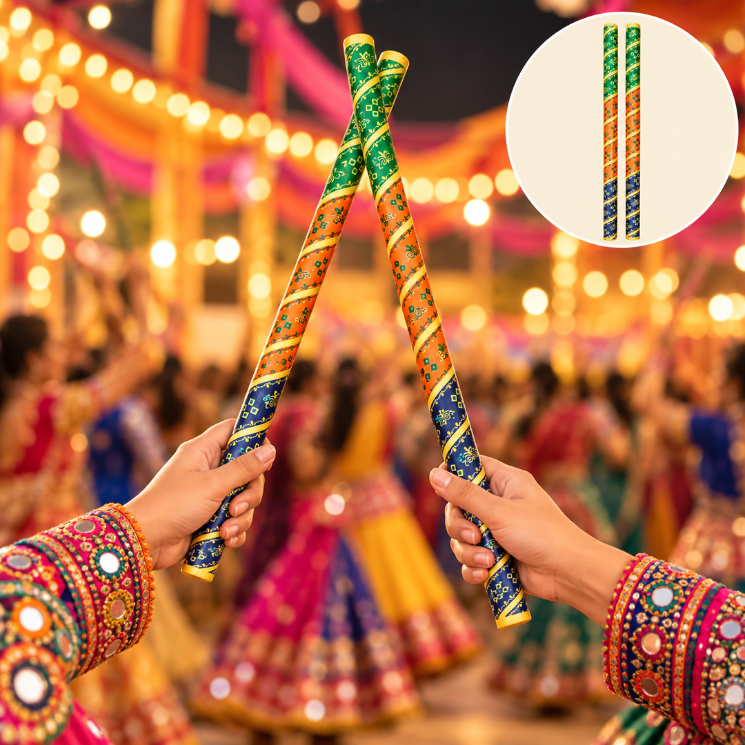 Little Canvas Dandiya Sticks - Anandi | Navratri Garba & Dandiya Raas Dance Accessories | Festive Celebration