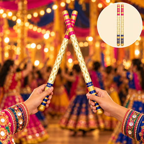 Little Canvas Dandiya Sticks - Garba | Navratri Garba & Dandiya Raas Dance Accessories | Festive Celebration