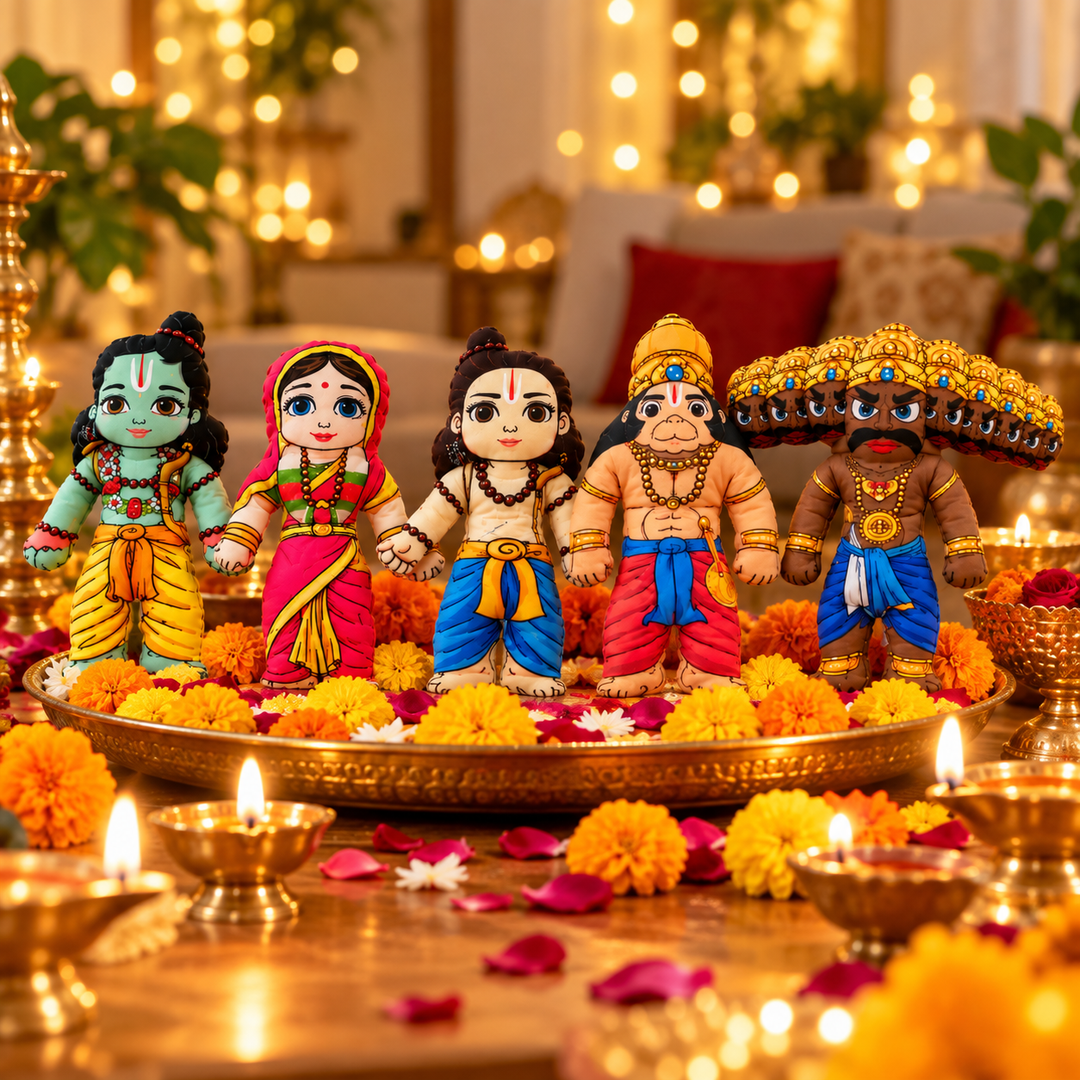Little Canvas Ramayana Plush Dolls – Set of 5 | Lord Rama, Sita, Lakshman, Hanuman & Ravana