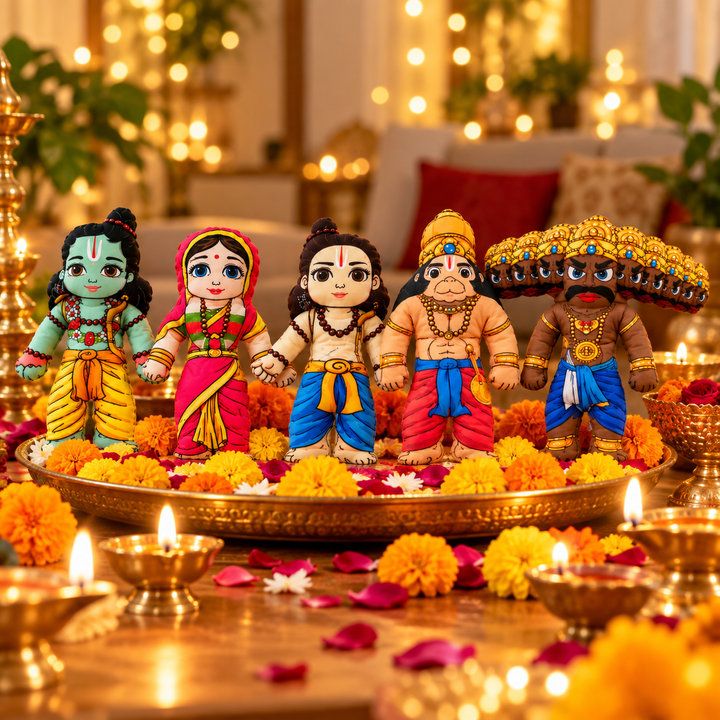 Little Canvas Ramayana Plush Dolls – Set of 5 | Lord Rama, Sita, Lakshman, Hanuman & Ravana