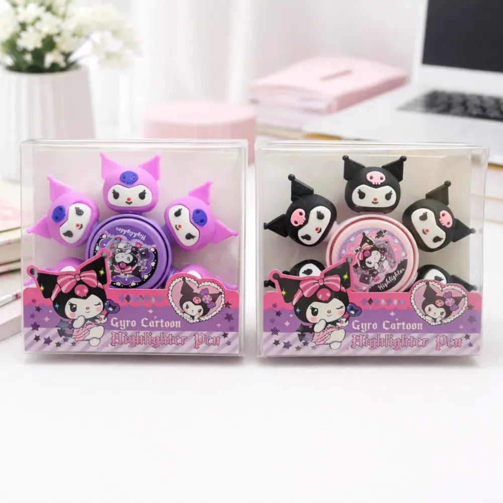 Gyro kuromi Fidget Spinner Highlighter Pen for Kids | Multi-Tip Colour Marker | Fun School Stationery