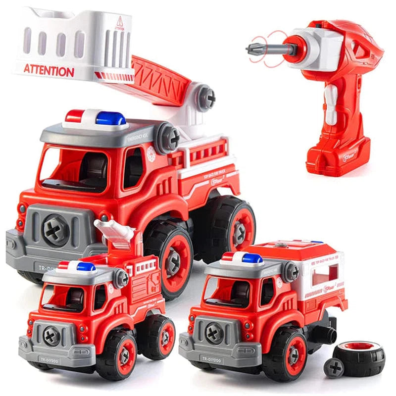 Assembly Friction Fire Ladder Truck and Monster Truck Set