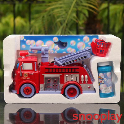 Fire Rescue Pumper Bubble Blowing Bump Toy Truck w Extending Crane