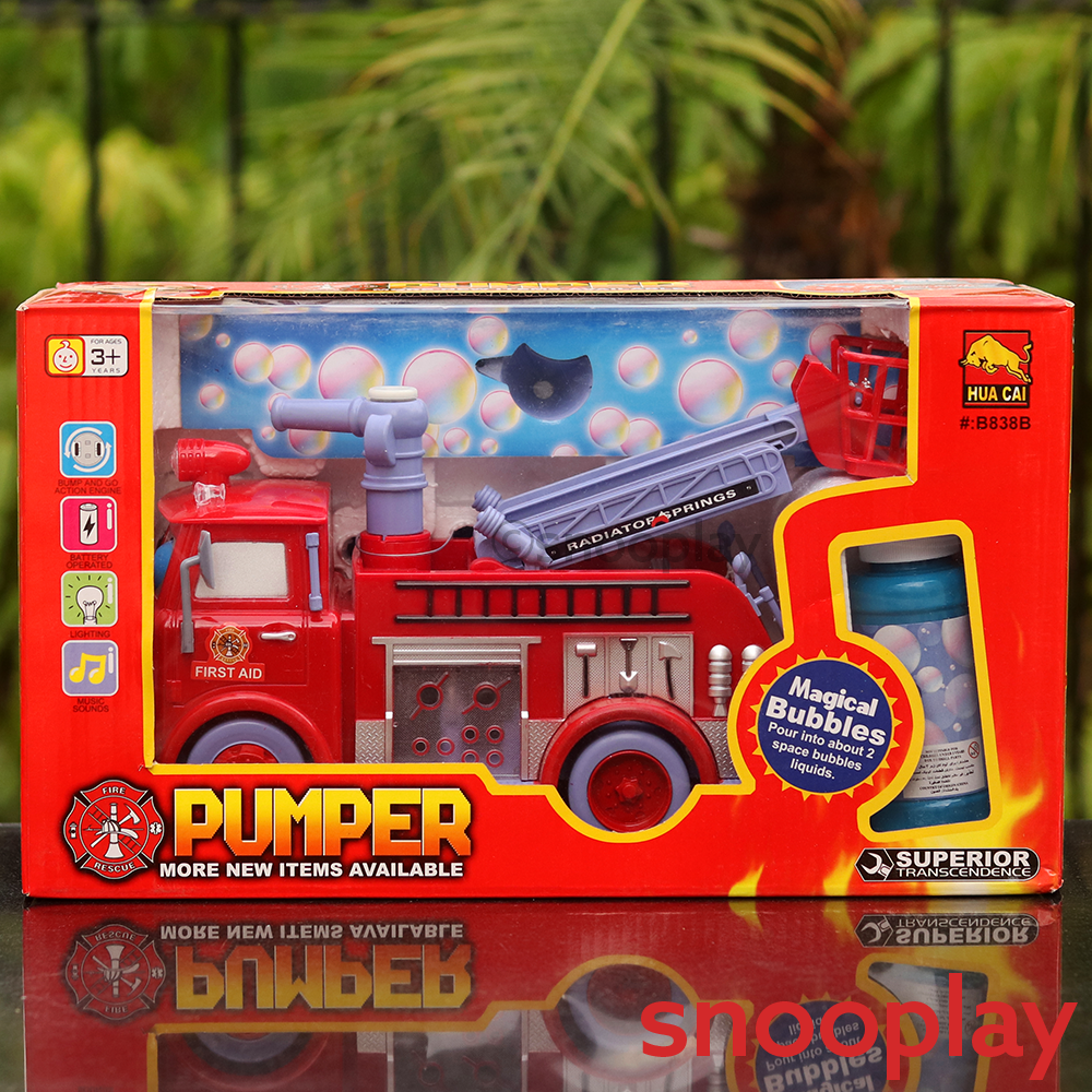 Fire Rescue Pumper Bubble Blowing Bump Toy Truck w Extending Crane