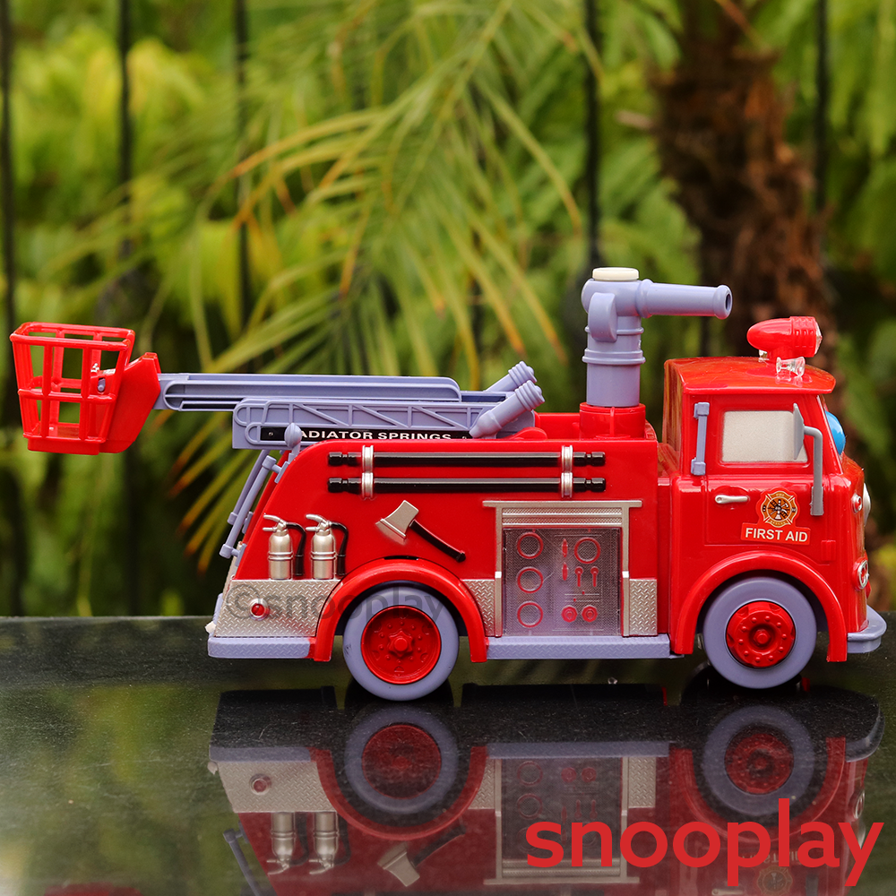 Fire Rescue Pumper Bubble Blowing Bump Toy Truck w Extending Crane