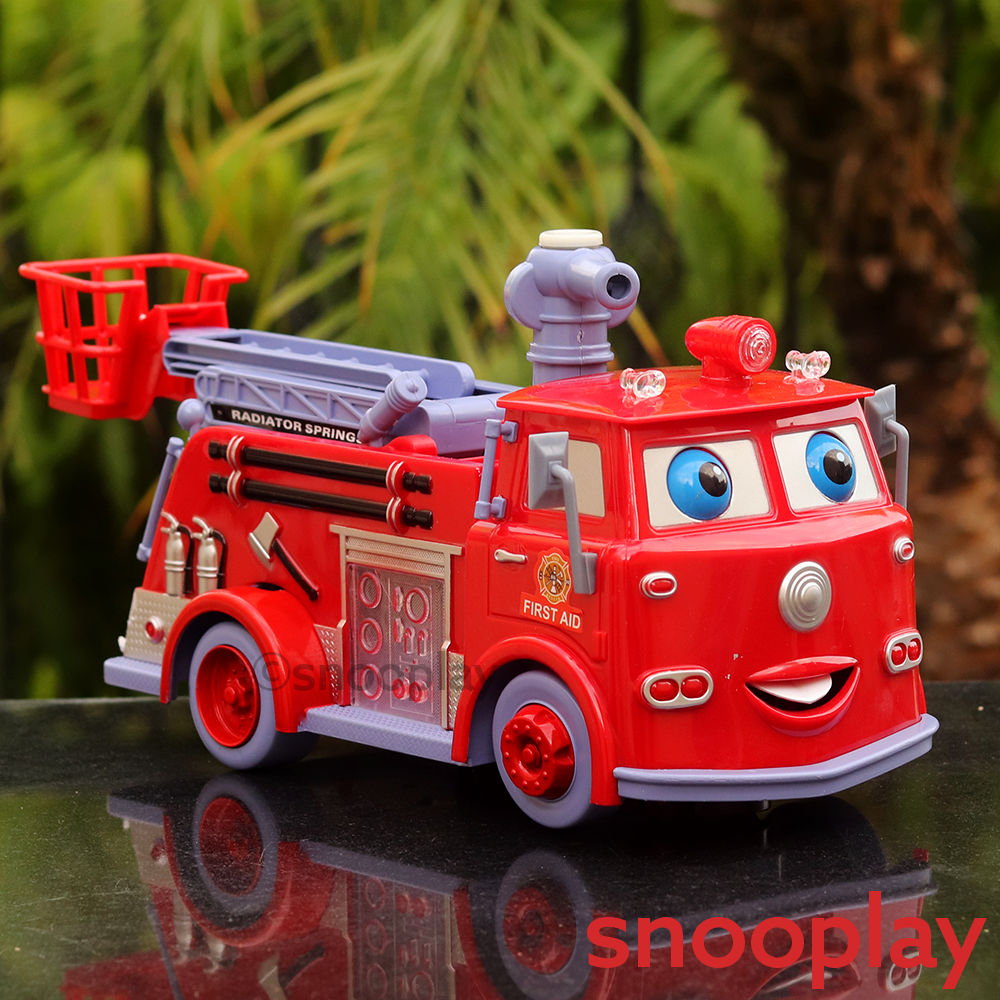 Fire Rescue Pumper Bubble Blowing Bump Toy Truck w Extending Crane