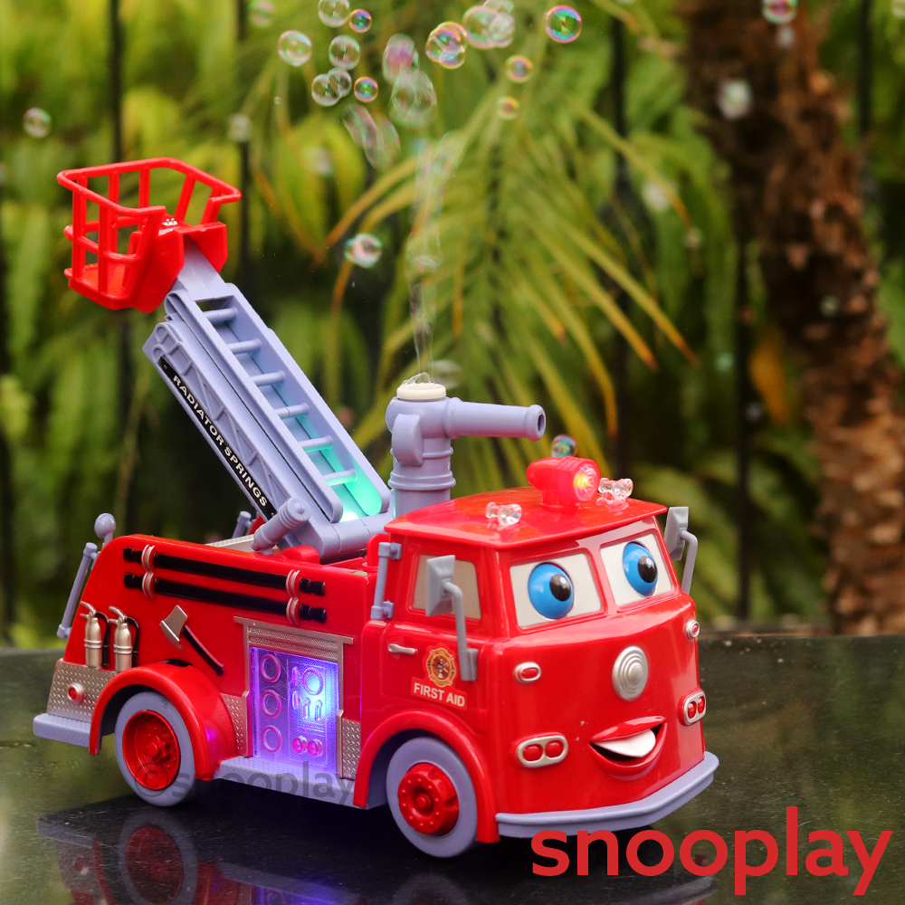 Fire Rescue Pumper Bubble Blowing Bump Toy Truck w Extending Crane