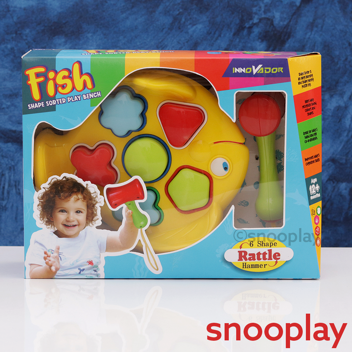 Fish Theme Shape Sorting Play Bench Game with Rattle Hammer (1-2 Years)