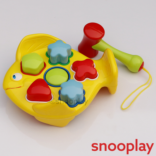 Fish Theme Shape Sorting Play Bench Game with Rattle Hammer (1-2 Years)