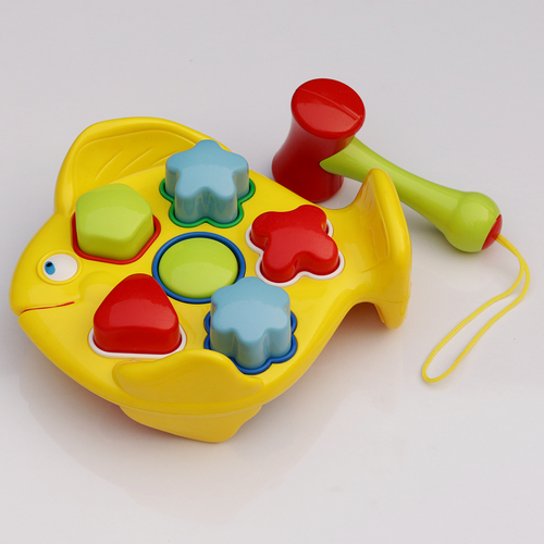 Fish Theme Shape Sorting Play Bench Game with Rattle Hammer (1-2 Years)