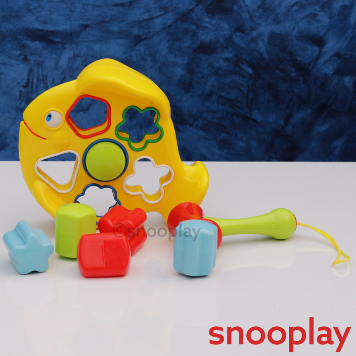 Fish Theme Shape Sorting Play Bench Game with Rattle Hammer (1-2 Years)