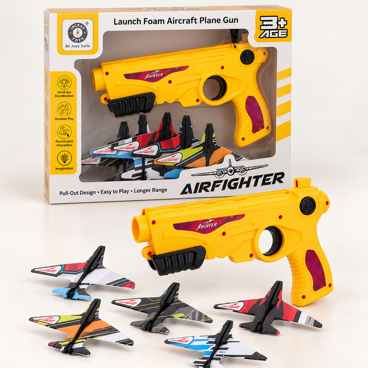 Chanak Foam Aircraft Plane Launcher Blaster with 5 Foam Planes - Yellow