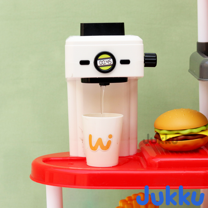 Realistic Fast Food Chain Pretend Play Set with Working Beverage Dispenser, Card Swipe Feature - 71  Pieces (3-8 Years)