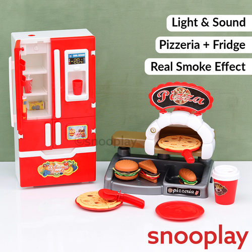 23 Pieces Mini Fridge & Pizza Play House Set | Light, Sound & Smoke Effect (3-8 Years)
