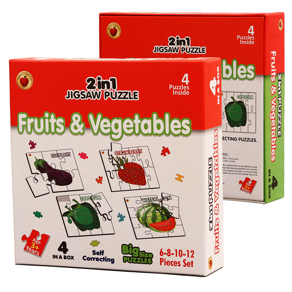 2 in 1 Jigsaw Puzzle Fruits and Vegetables Big Size (36 - PCS)