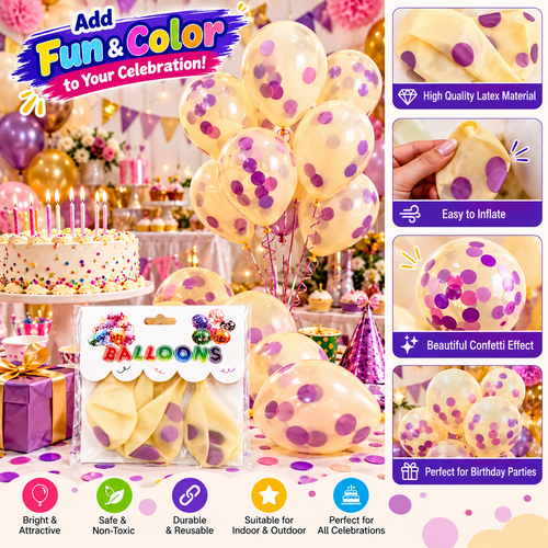 Confetti Balloons - Pack of 1 (5 Balloons)- Purple