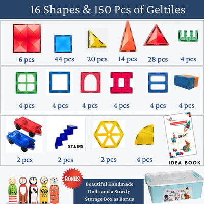 Geltiles Premium 150 Pcs Set Magnetic Tiles