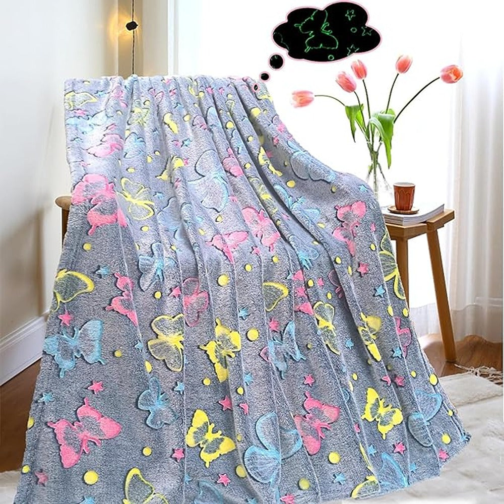 Butterfly Lightweight Luminous Throw Glow in The Dark Blanket (Grey)