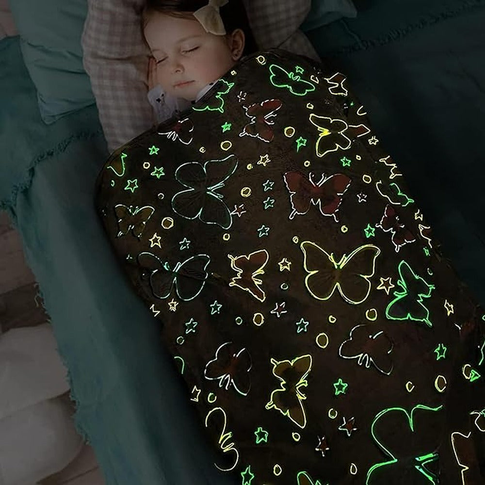 Butterfly Lightweight Luminous Throw Glow in The Dark Blanket (Grey)