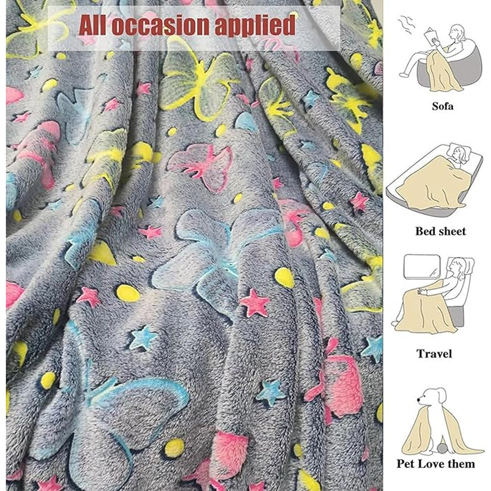 Butterfly Lightweight Luminous Throw Glow in The Dark Blanket (Grey)