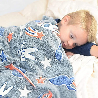 Grey Rocket Fluffy Luminous Throw Glow in The Dark Blanket