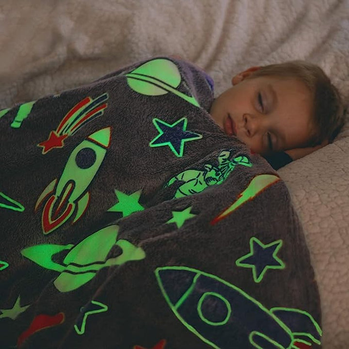 Grey Rocket Fluffy Luminous Throw Glow in The Dark Blanket