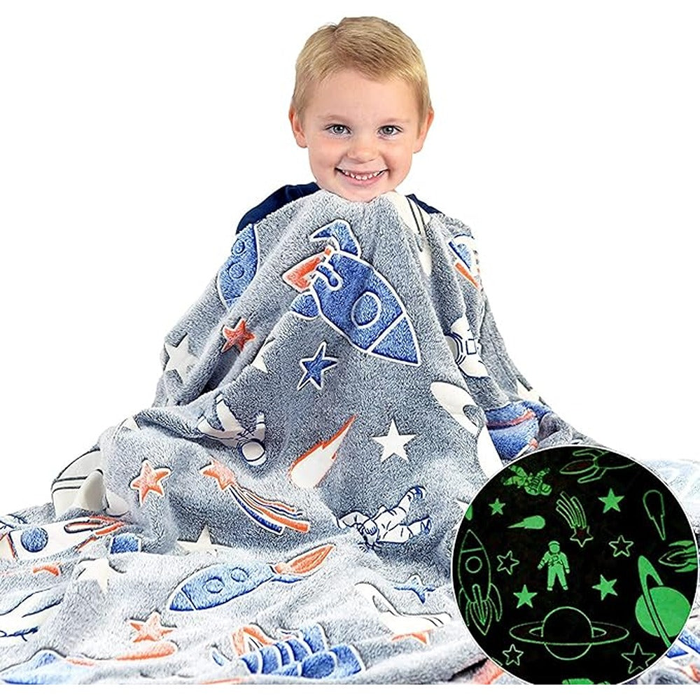 Grey Rocket Fluffy Luminous Throw Glow in The Dark Blanket