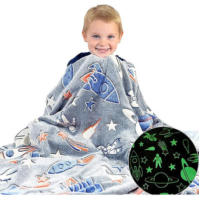 Grey Rocket Fluffy Luminous Throw Glow in The Dark Blanket